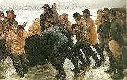 Michael Ancher fiskere trekker vod ved skagen Germany oil painting artist